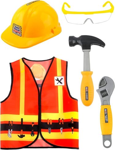 1 Set Kid Construction Worker Costume Set Child Construction Vest Hat and Goggles With Builder Tools Toys Construction Role Play for Kids Dress up Halloween Birthday Cosplay in Kuwait