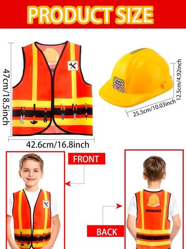 1 Set Kid Construction Worker Costume Set Child Construction Vest Hat and Goggles With Builder Tools Toys Construction Role Play for Kids Dress up Halloween Birthday Cosplay in Kuwait