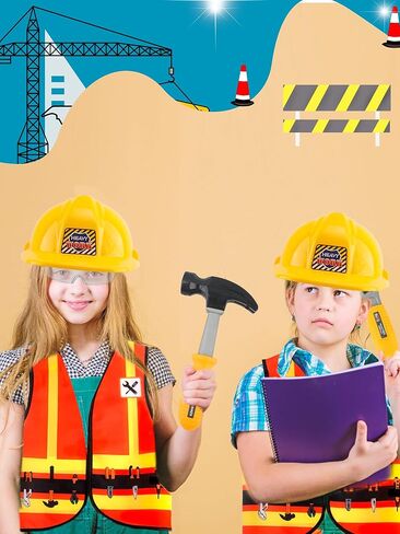 1 Set Kid Construction Worker Costume Set Child Construction Vest Hat and Goggles With Builder Tools Toys Construction Role Play for Kids Dress up Halloween Birthday Cosplay in Kuwait