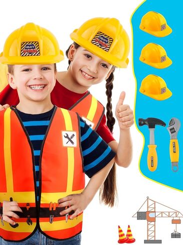 1 Set Kid Construction Worker Costume Set Child Construction Vest Hat and Goggles With Builder Tools Toys Construction Role Play for Kids Dress up Halloween Birthday Cosplay in Kuwait