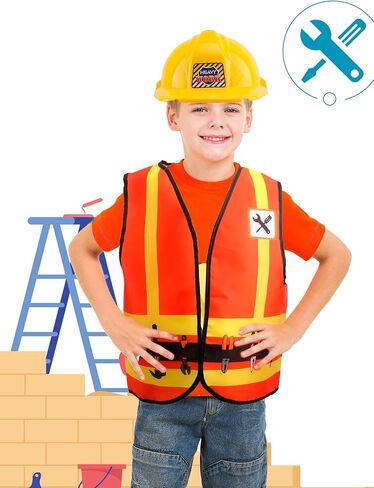 1 Set Kid Construction Worker Costume Set Child Construction Vest Hat and Goggles With Builder Tools Toys Construction Role Play for Kids Dress up Halloween Birthday Cosplay in Kuwait
