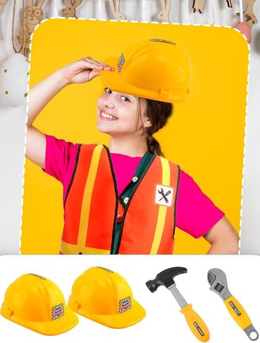 1 Set Kid Construction Worker Costume Set Child Construction Vest Hat and Goggles With Builder Tools Toys Construction Role Play for Kids Dress up Halloween Birthday Cosplay in Kuwait