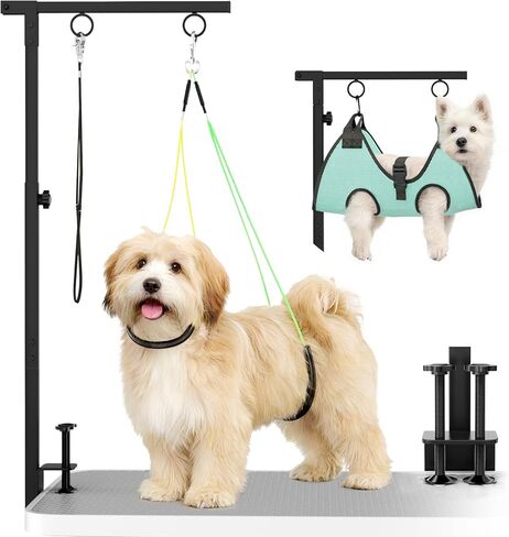 Dog Grooming Table Arm, 31.5"-43.3" Adjustable Pet Stand with Hammock & Clips – 3-in-1 Grooming Kit for Nail Trimming, Haircut & Drying, Home Supplies for Small Dogs in Saudi Arabia