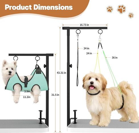 Dog Grooming Table Arm, 31.5"-43.3" Adjustable Pet Stand with Hammock & Clips – 3-in-1 Grooming Kit for Nail Trimming, Haircut & Drying, Home Supplies for Small Dogs in Saudi Arabia