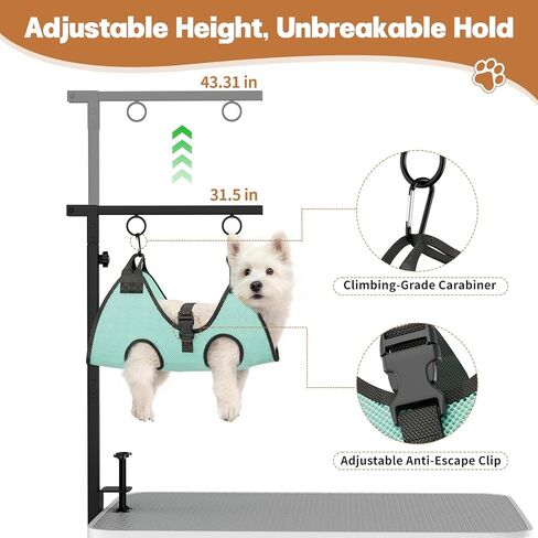 Dog Grooming Table Arm, 31.5"-43.3" Adjustable Pet Stand with Hammock & Clips – 3-in-1 Grooming Kit for Nail Trimming, Haircut & Drying, Home Supplies for Small Dogs in Saudi Arabia