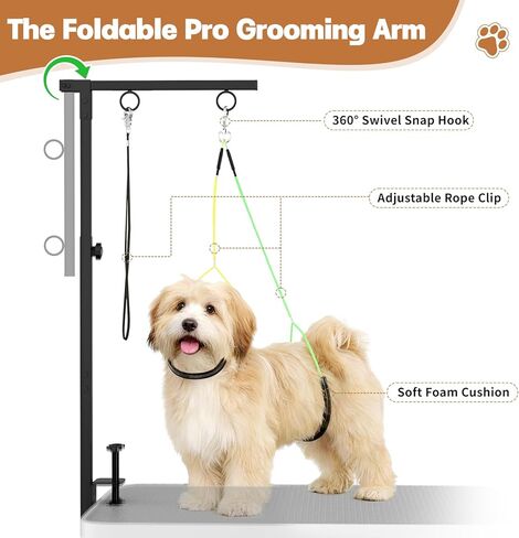Dog Grooming Table Arm, 31.5"-43.3" Adjustable Pet Stand with Hammock & Clips – 3-in-1 Grooming Kit for Nail Trimming, Haircut & Drying, Home Supplies for Small Dogs in Saudi Arabia