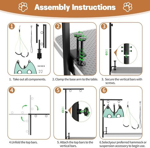 Dog Grooming Table Arm, 31.5"-43.3" Adjustable Pet Stand with Hammock & Clips – 3-in-1 Grooming Kit for Nail Trimming, Haircut & Drying, Home Supplies for Small Dogs in Saudi Arabia