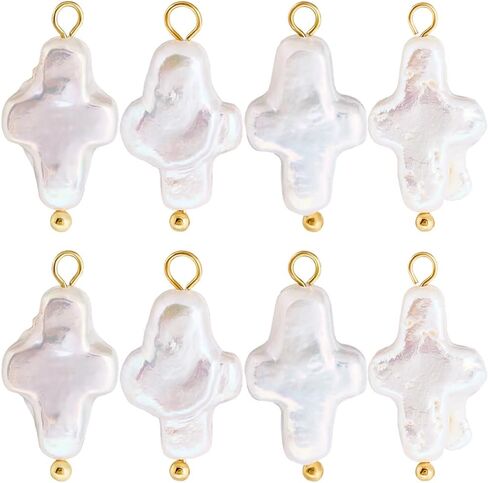 SUNNYCLUE 1 Box 10Pcs Pearl Cross Charm Easter Charms Bulk Natural Pearls White Crucifix Shape Small Pendants with Gold Brass Ball Ring for Jewelry Making Necklaces Earrings DIY Craft Accessories in Saudi Arabia