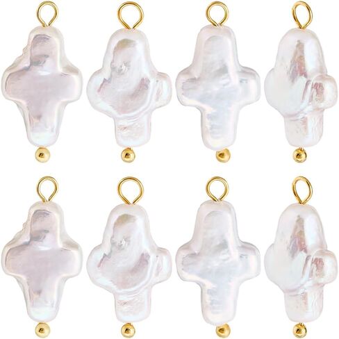SUNNYCLUE 1 Box 10Pcs Pearl Cross Charm Easter Charms Bulk Natural Pearls White Crucifix Shape Small Pendants with Gold Brass Ball Ring for Jewelry Making Necklaces Earrings DIY Craft Accessories in Saudi Arabia