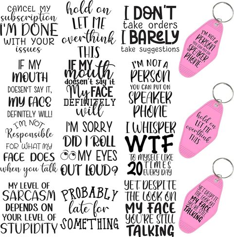 60pcs UV DTF Keychain Transfer Papers - Vinyl Decals for Keys & Luggage Tags, Funny Designs with Scratch-Resistant Coating, Transfer Papers for Hotel Keycards (Pattern Satire) in Saudi Arabia