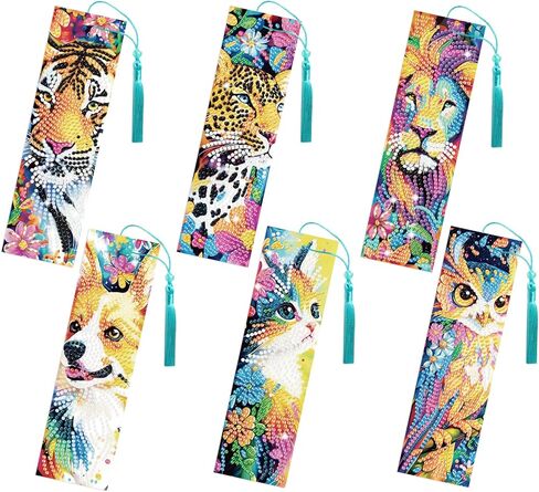 FREEBLOSS 6PCS Stained Glass Flowers Diamond Painting Bookmarks Kits DIY Rhinestones Diamond Art Bookmark Kit with 6 Crystal Pendant for Beginner Crafts, Stained Glass Flower Design, 2.3"x7.7" in Saudi Arabia