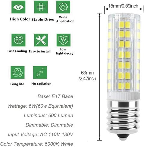 E17 led لمبات 6 واط لمبة ضوء الميكروويف ، استبدال 125 فولت 40 واط لمبة ضوء الهالوجين لدوامة GE فوق موقد غطاء فوق البوتاجاز لإخراج الأدخنة الميكروويف in Kuwait
