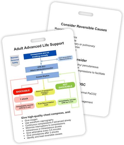 Advanced Life Support ALS Flow Chart Quick Reference for Chest Compressions Pediatric Plastic Card Hole Lanyard 6.7x9.9 cm Badge ID Buddy in Saudi Arabia