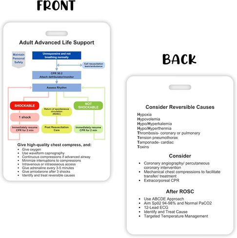Advanced Life Support ALS Flow Chart Quick Reference for Chest Compressions Pediatric Plastic Card Hole Lanyard 6.7x9.9 cm Badge ID Buddy in Saudi Arabia
