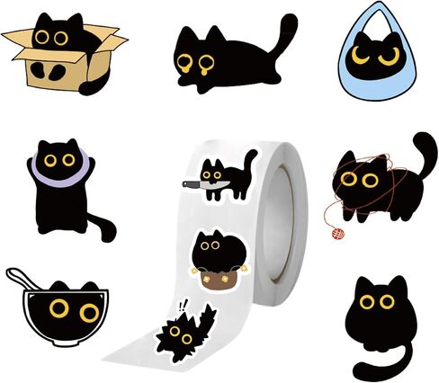 500 Sheets Black Cat Stickers Roll - 10 Cute Designs, Waterproof & Easy Peel, for Journal, Scrapbook, Laptop, Gift Wrapping, Water Bottle Decoration, DIY Crafts in Saudi Arabia