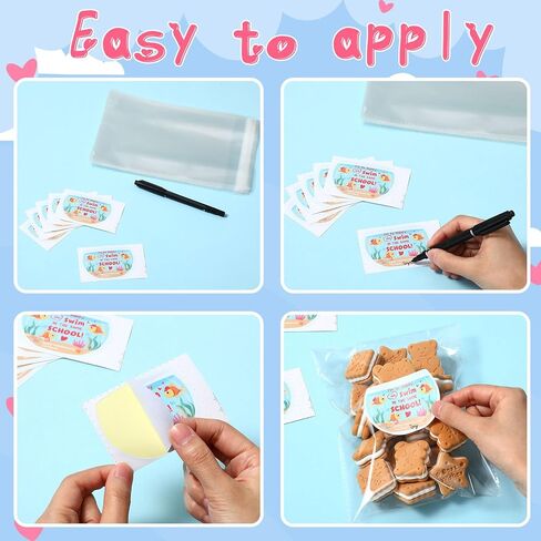 Geyoga 30 Pack Valentine's Day Goldfish Stickers with Treat Bags Self-Adhesive Biscuit Dessert Plastic Bag Cellophane Gift for Valentines Birthday Party Favors Supplies in Saudi Arabia