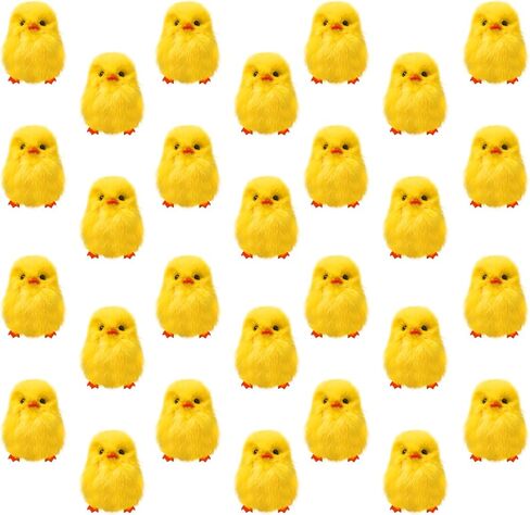 28 Pcs Small Chicken Fluffy Chicks Mini Realistic Plush Chick Fur Stuffed Toy Chick for Kids DIY Decorations Party Favors(Yellow) in Kuwait