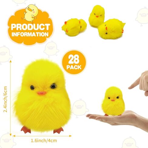 28 Pcs Small Chicken Fluffy Chicks Mini Realistic Plush Chick Fur Stuffed Toy Chick for Kids DIY Decorations Party Favors(Yellow) in Kuwait