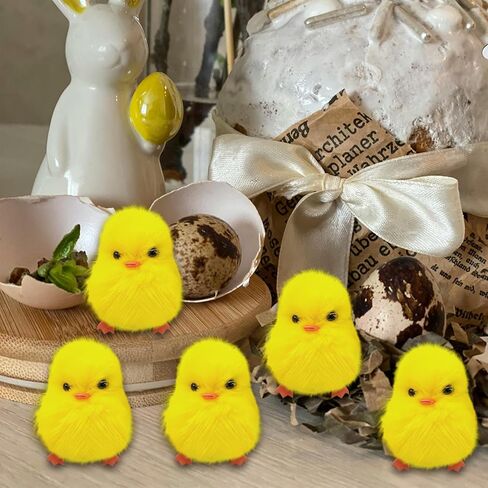 28 Pcs Small Chicken Fluffy Chicks Mini Realistic Plush Chick Fur Stuffed Toy Chick for Kids DIY Decorations Party Favors(Yellow) in Kuwait