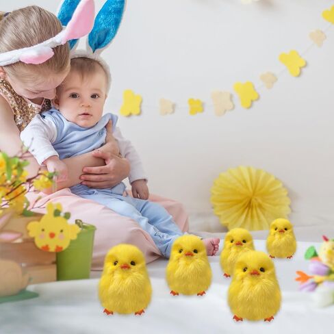 28 Pcs Small Chicken Fluffy Chicks Mini Realistic Plush Chick Fur Stuffed Toy Chick for Kids DIY Decorations Party Favors(Yellow) in Kuwait