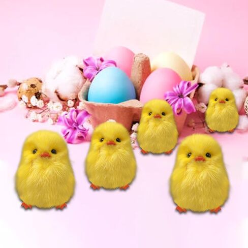 28 Pcs Small Chicken Fluffy Chicks Mini Realistic Plush Chick Fur Stuffed Toy Chick for Kids DIY Decorations Party Favors(Yellow) in Kuwait