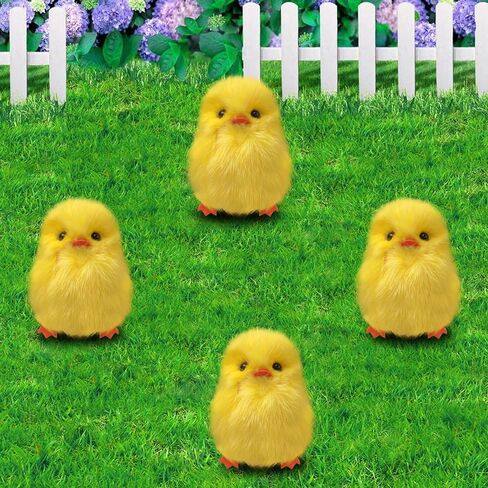 28 Pcs Small Chicken Fluffy Chicks Mini Realistic Plush Chick Fur Stuffed Toy Chick for Kids DIY Decorations Party Favors(Yellow) in Kuwait