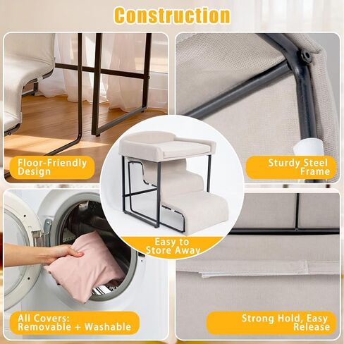 Dog Window Perch with Removable Stairs, Cat Window Seat with Cushioned Platform, Non-Slip Bedside Foam Pet Bed for Cats and Dogs, Beige in Saudi Arabia