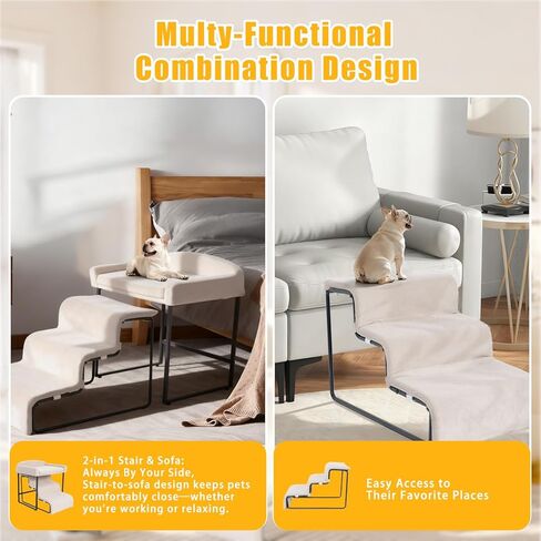 Dog Window Perch with Removable Stairs, Cat Window Seat with Cushioned Platform, Non-Slip Bedside Foam Pet Bed for Cats and Dogs, Beige in Saudi Arabia