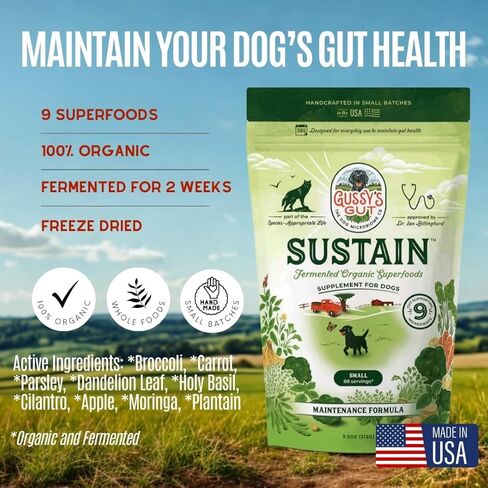 Gussy's Gut Sustain Bioavailable Fermented Prebiotic Supplement Powder for Dog Gut, Digestive & Overall Health- 9 Human Grade Ingredients – Gussy’s Maintain Phase (7.5 Oz) in Saudi Arabia
