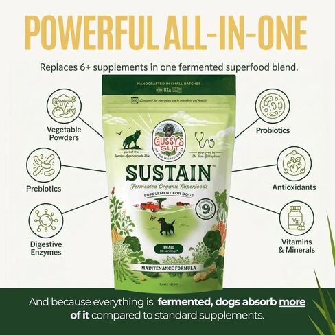 Gussy's Gut Sustain Bioavailable Fermented Prebiotic Supplement Powder for Dog Gut, Digestive & Overall Health- 9 Human Grade Ingredients – Gussy’s Maintain Phase (7.5 Oz) in Saudi Arabia