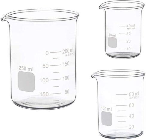 Glass Beakers Set Borosilicate Graduated Measuring Low Form Glass Beaker 4 Sizes 10ml 50ml 100ml 250ml in Kuwait