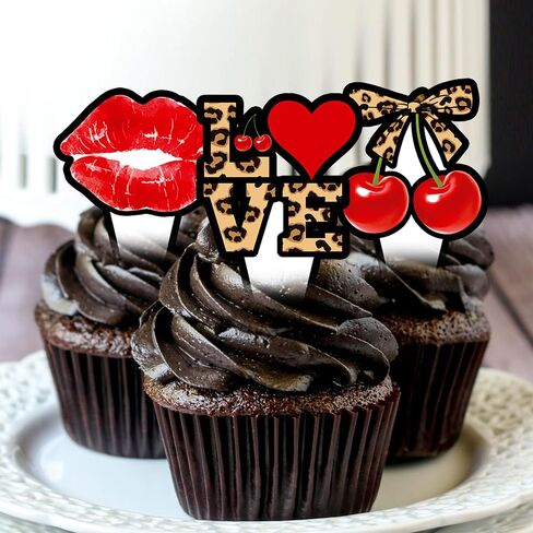 الفهد والكرز كب كيك القبعات العالية ليوبارد brithday الزينة 48pcs الفهد طباعة الكرز القوس كب كيك يختار الكرز كعكة الديكور للفتيات النساء الحيوان طباعة العازبة حزب اللوازم in Saudi Arabia