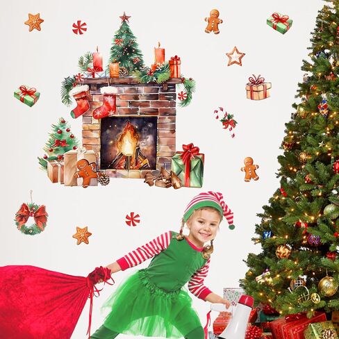 yovkky عيد ميلاد سعيد ملصقات الحائط الشارات، شجرة عيد الميلاد علامة عطلة ماكس ديكور الكلب، 2024 السنة الجديدة الشتاء الأخضر الأحمر مزرعة المنزل ديكورات المطبخ الأطفال الفتيان الفتيات غرفة نوم الفن هدية in Kuwait