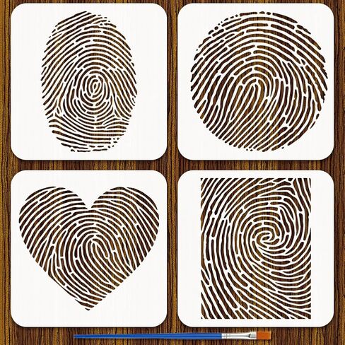 FINGERINSPIRE 4 Styles Fingerprint Wall Art Stencil 7.9x7.9 Inch Fingerprint Drawing Template Heart Round Oval Rectangle Pattern Art Stencils with a Brush for Crafts Fabric Wood Decor in Saudi Arabia