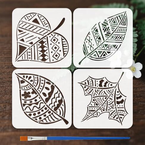 FINGERINSPIRE 4 أنماط بصمة جدار الفن الاستنسل 7.9x7.9 بوصة بصمة رسم قالب القلب جولة البيضاوي مستطيل نمط الفن الاستنسل مع فرشاة للحرف اليدوية ديكور الخشب النسيج in Kuwait