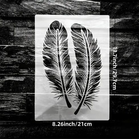 قطعتان من استنسل جدار الريش قالب طلاء رش قابل لإعادة الاستخدام للرسم الحرفي على الجدران القماشية الخشبية لتزيين الأثاث الخشبي DIY سكرابوكينغ in Kuwait