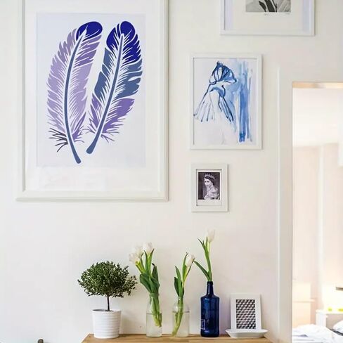 قطعتان من استنسل جدار الريش قالب طلاء رش قابل لإعادة الاستخدام للرسم الحرفي على الجدران القماشية الخشبية لتزيين الأثاث الخشبي DIY سكرابوكينغ in Kuwait