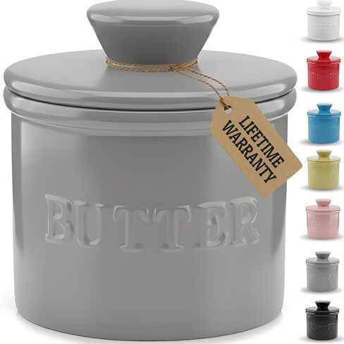 PriorityChef French Butter Crock مع غطاء ، حافظ على انتشار الزبدة وذقي حارس الزبدة للمغادرة على العداد ، طبق الزبدة الفرنسي مثالي للخبز والخبز ، هدية مثالية المطبخ ، أبيض in Kuwait
