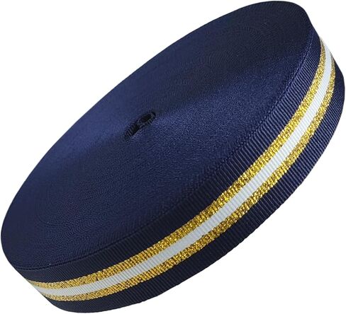 Glitter Navy White Gold Striped Ribbon 1 Inch x 55 Yard Navy Blue Double Sided Polyester Fabric Grosgrain Ribbons for Wreath DIY Gift Wrapping Hair Bows Wedding Birthday Party Supplies in Saudi Arabia