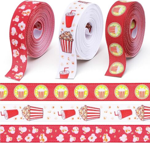 3 قطع من أشرطة الفشار Grosgrain بطول 15 ياردة، أشرطة قماشية مقاس 0.59 بوصة لمسرح الأفلام وشريط بوليستر لطيف لتغليف هدايا عيد الميلاد ومستلزمات الحرف اليدوية in Kuwait