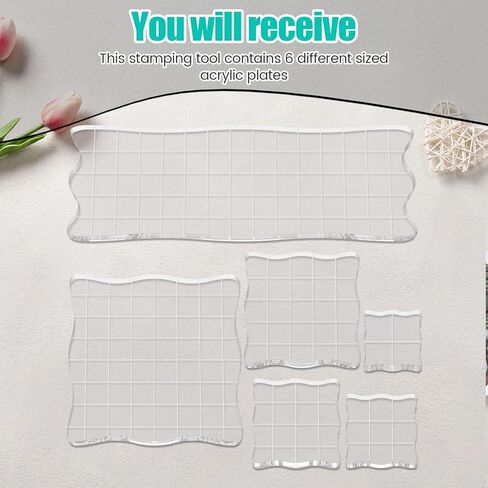 6Pcs Acrylic Stamp Blocks with Grid Lines Reusable Clear Stamping Block Smooth Acrylic Stamp Block Multifunctional Clear Stamping Tool for DIY Scrapbooking in Saudi Arabia
