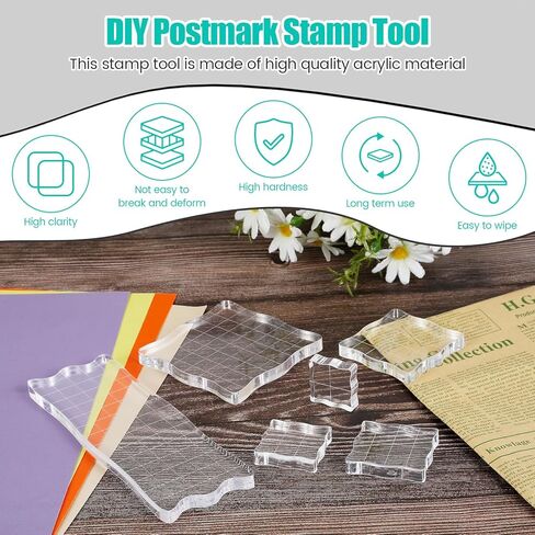 6Pcs Acrylic Stamp Blocks with Grid Lines Reusable Clear Stamping Block Smooth Acrylic Stamp Block Multifunctional Clear Stamping Tool for DIY Scrapbooking in Saudi Arabia
