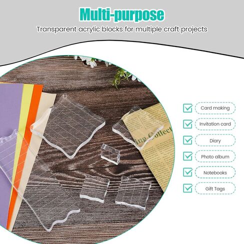6Pcs Acrylic Stamp Blocks with Grid Lines Reusable Clear Stamping Block Smooth Acrylic Stamp Block Multifunctional Clear Stamping Tool for DIY Scrapbooking in Saudi Arabia