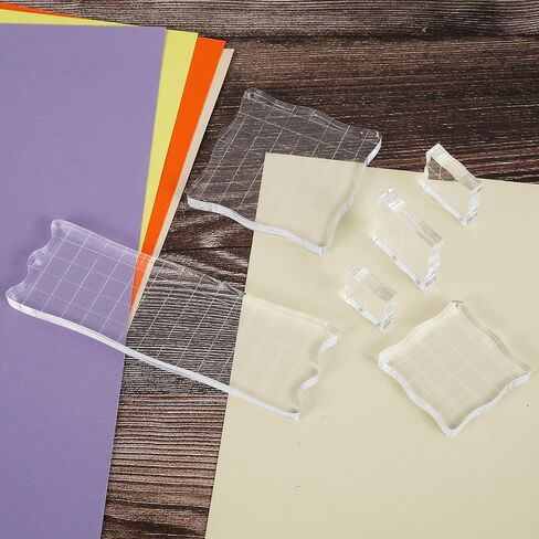 6Pcs Acrylic Stamp Blocks with Grid Lines Reusable Clear Stamping Block Smooth Acrylic Stamp Block Multifunctional Clear Stamping Tool for DIY Scrapbooking in Saudi Arabia