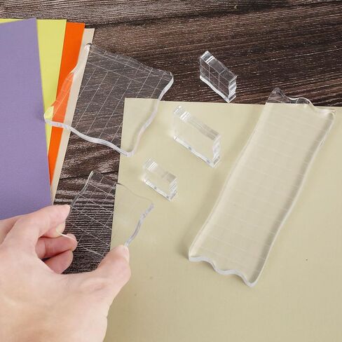 6Pcs Acrylic Stamp Blocks with Grid Lines Reusable Clear Stamping Block Smooth Acrylic Stamp Block Multifunctional Clear Stamping Tool for DIY Scrapbooking in Saudi Arabia
