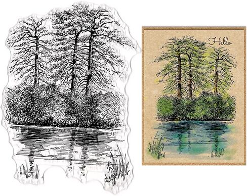 Tree Lake Background Clear Stamps for Card Making and Photo Album Decorations, River Forest Stamps, Nature Scenery Transparent Silicone Stamps for Crafting and DIY Scrapbooking in Saudi Arabia