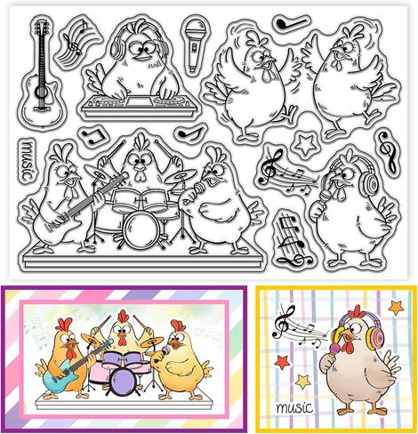 CHGCRAFT Funny Chicken Clear Stamps Cartoon Cute Chicken Transparent Stamps Music Silicone Clear Stamp Seals for Carding Making DIY Scrapbooking Photo Album Decoration, 4.3x6.3 inch in Saudi Arabia