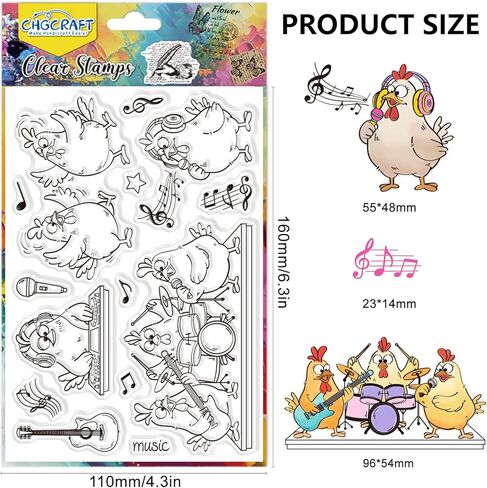 CHGCRAFT Funny Chicken Clear Stamps Cartoon Cute Chicken Transparent Stamps Music Silicone Clear Stamp Seals for Carding Making DIY Scrapbooking Photo Album Decoration, 4.3x6.3 inch in Saudi Arabia