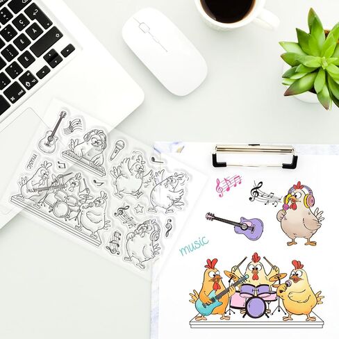 CHGCRAFT Funny Chicken Clear Stamps Cartoon Cute Chicken Transparent Stamps Music Silicone Clear Stamp Seals for Carding Making DIY Scrapbooking Photo Album Decoration, 4.3x6.3 inch in Saudi Arabia