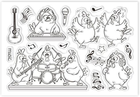 CHGCRAFT Funny Chicken Clear Stamps Cartoon Cute Chicken Transparent Stamps Music Silicone Clear Stamp Seals for Carding Making DIY Scrapbooking Photo Album Decoration, 4.3x6.3 inch in Saudi Arabia